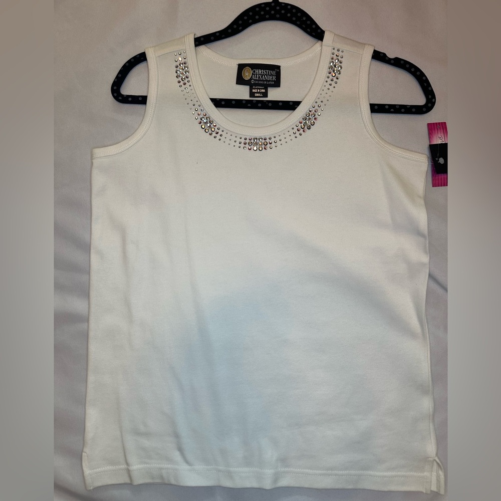 Christine Alexander White Rhinestone Tank Top